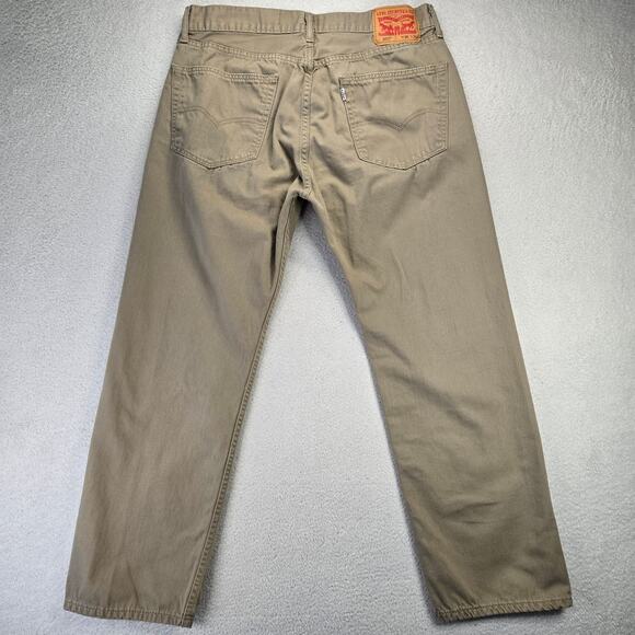 Levis 505 Jeans Mens 36x30 Khaki Straight Regular Fit 100% Cotton Zip (34x28) - Picture 5 of 9